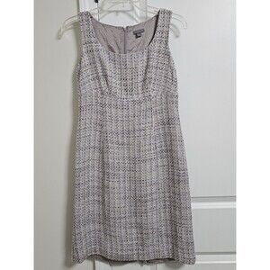 Ann Taylor Tweed Petite Sheath Linen Blend Dress Women's 4P Purple Sleeveless